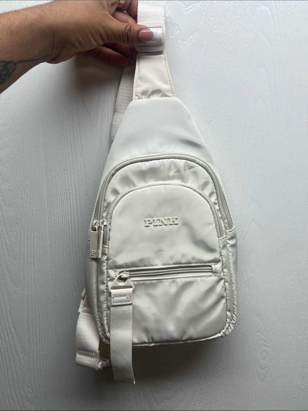 PINK Victoria's Secret Cream Nylon Sling Bag